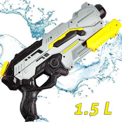 Pistol cu Apa de Inalta Presiune pentru Copii, Selexmo, Jucarie Pistol cu Apa, Capacitate 1.5 L, 43 x 20 x 4 cm, Petrecerile de Vara, 4-12 Ani, Negru Gri