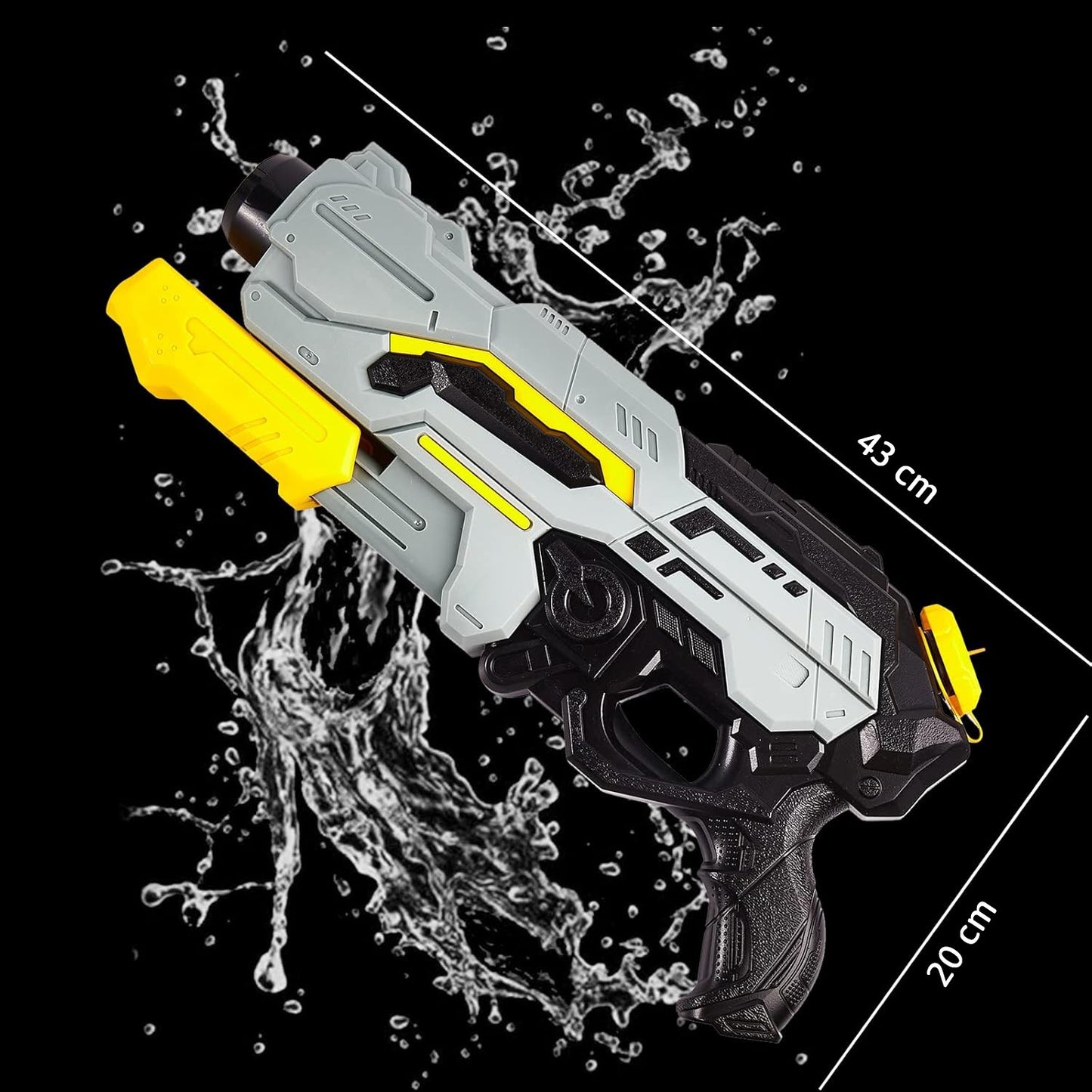 Pistol cu Apa de Inalta Presiune pentru Copii, Selexmo, Jucarie Pistol cu Apa, Capacitate 1.5 L, 43 x 20 x 4 cm, Petrecerile de Vara, 4-12 Ani, Negru Gri