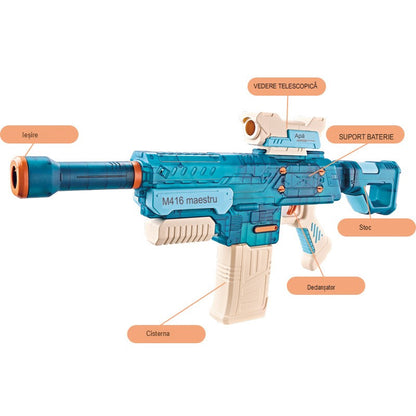 Pistol cu Apa Electric, Selexmo, +6 Ani, Rezervor 500 ml, Incarcare USB, din Plastic, 69 x 5.5 x 30 cm, Albastru