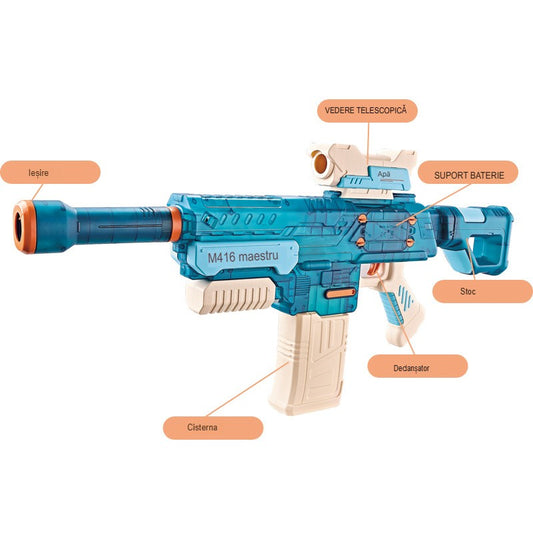Pistol cu Apa Electric, Selexmo, +6 Ani, Rezervor 500 ml, Incarcare USB, din Plastic, 69 x 5.5 x 30 cm, Albastru