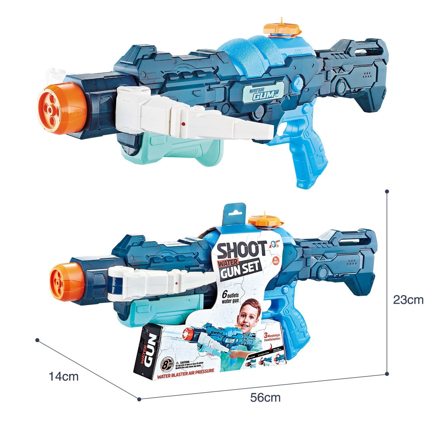Pistol cu Apa, Selexmo, +6 Ani, Rezervor 700 ml, 4 Moduri de Stropire, din Plastic, 56 x 37 x 23 cm, Albastru