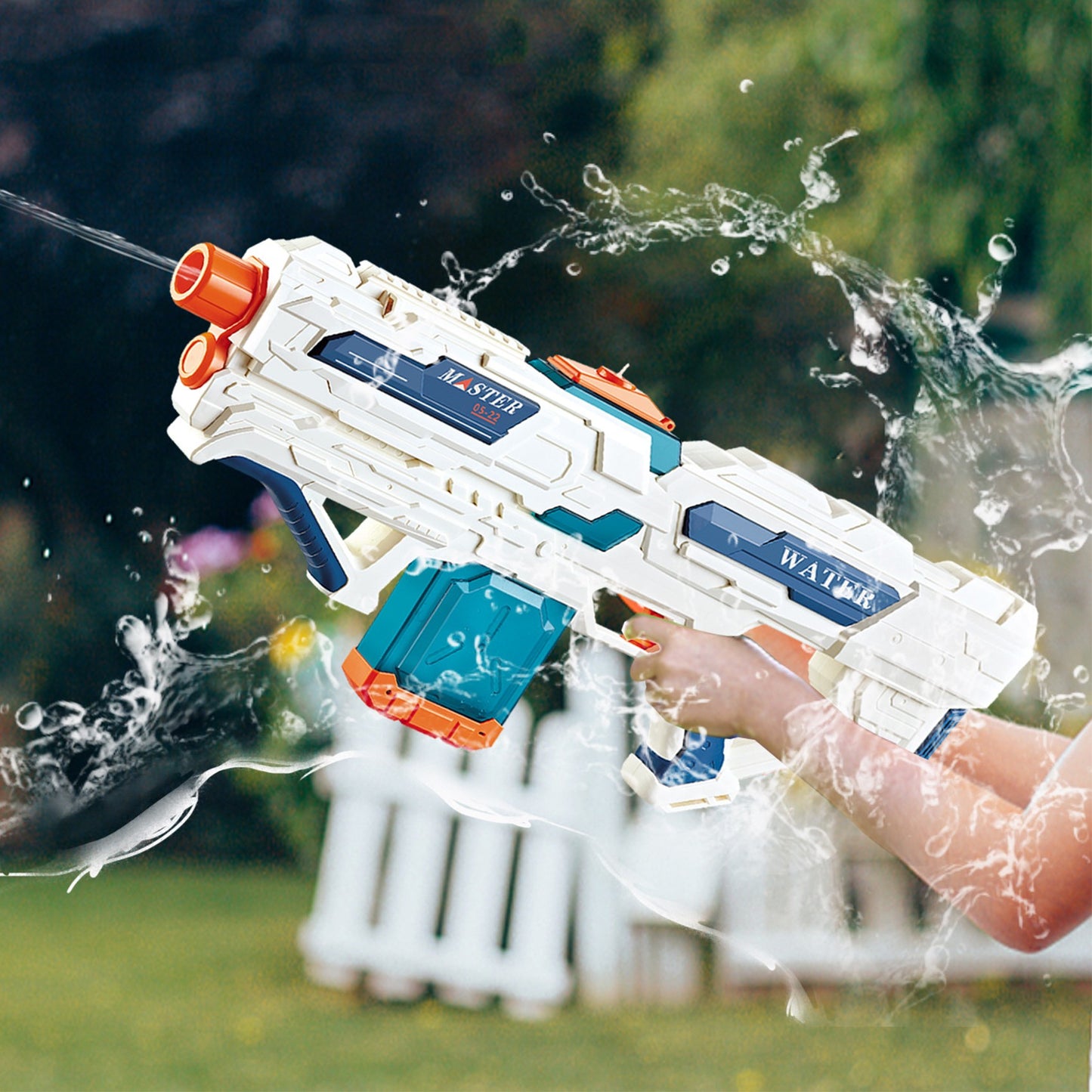 Pistol cu Apa pentru Copii 14+ ani, Selexmo, Rezervor 600ml, cu baterie 1200mAh, Electric Burst, Alb/Albastru