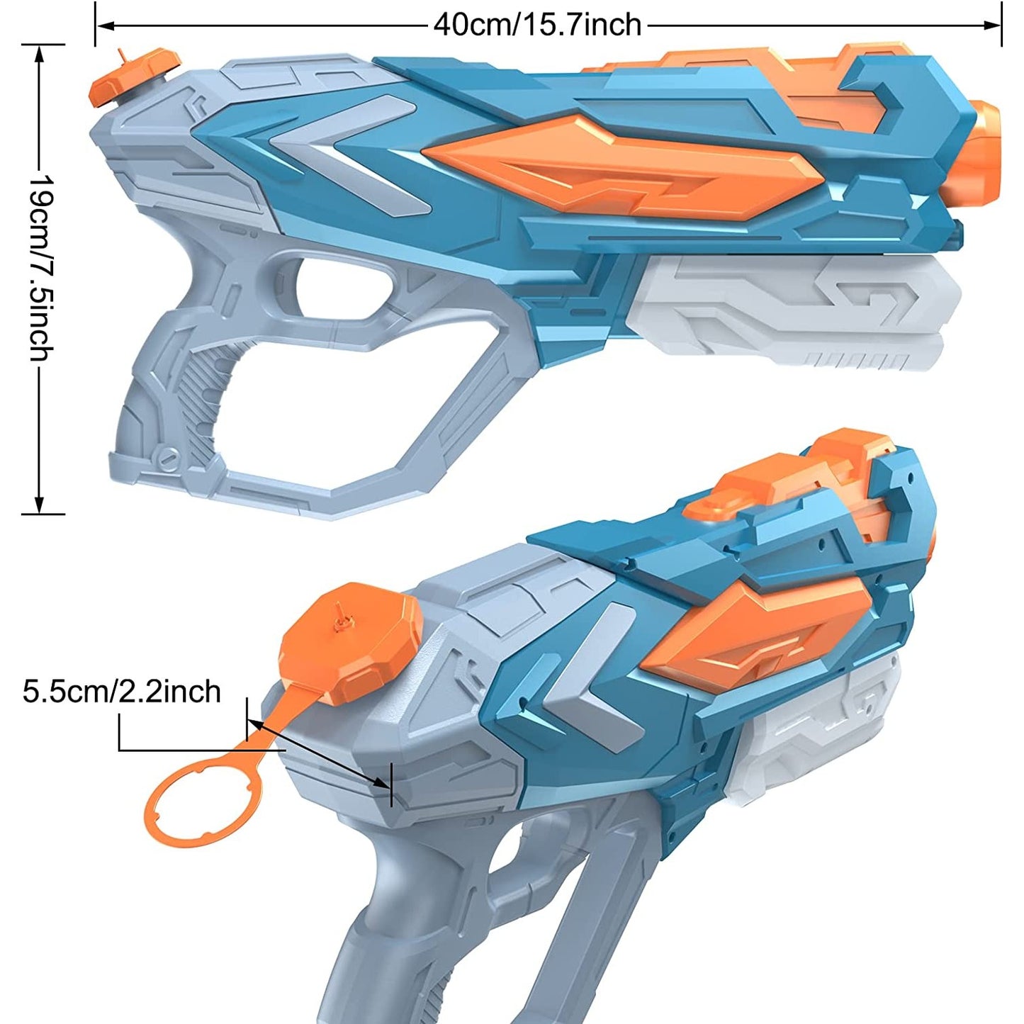 Pistol cu Apa pentru Copii, Rezervor, Pentru Piscina/Plaja, Selexmo, 6ani+, Albastru, 4 duze, 900ML