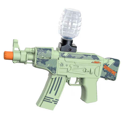 Mitraliera de jucarie electrica cu bile de hidrogen de gel, gun bluster, tragere in rafala, varsta peste 6 ani, ochelari de protectie, 5000 de bile incluse, cablu de incarcare, 28x31 cm, AK47, verde