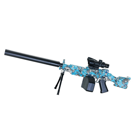 Arma de jucarie electrica cu bile de hidrogen de gel, gun bluster, tragere in rafala, varsta peste 6 ani, ochelari de protectie, 5000 de bile incluse, cablu de incarcare, 28x31 cm, ST, albastru