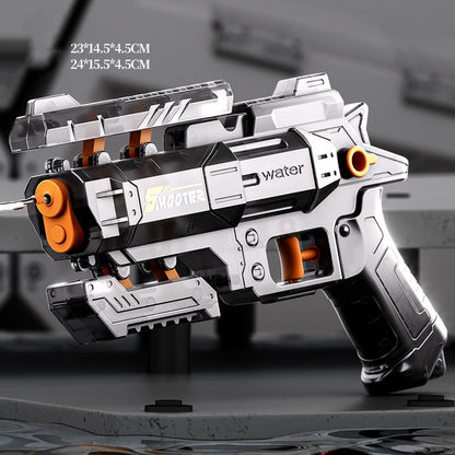 Pistol Manual cu Apa, Selexmo, Jucarie Pistol cu Apa Sigur Pentru Copii, Design Nou S-Shooter Atractiv, 23 x 14.5 cm, Negru Transparent