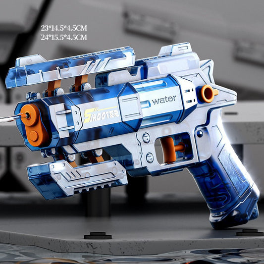 Pistol Manual cu Apa, Selexmo, Jucarie Pistol cu Apa Sigur Pentru Copii, Design Nou S-Shooter Atractiv, 23 x 14.5 cm, Albastru Transparent