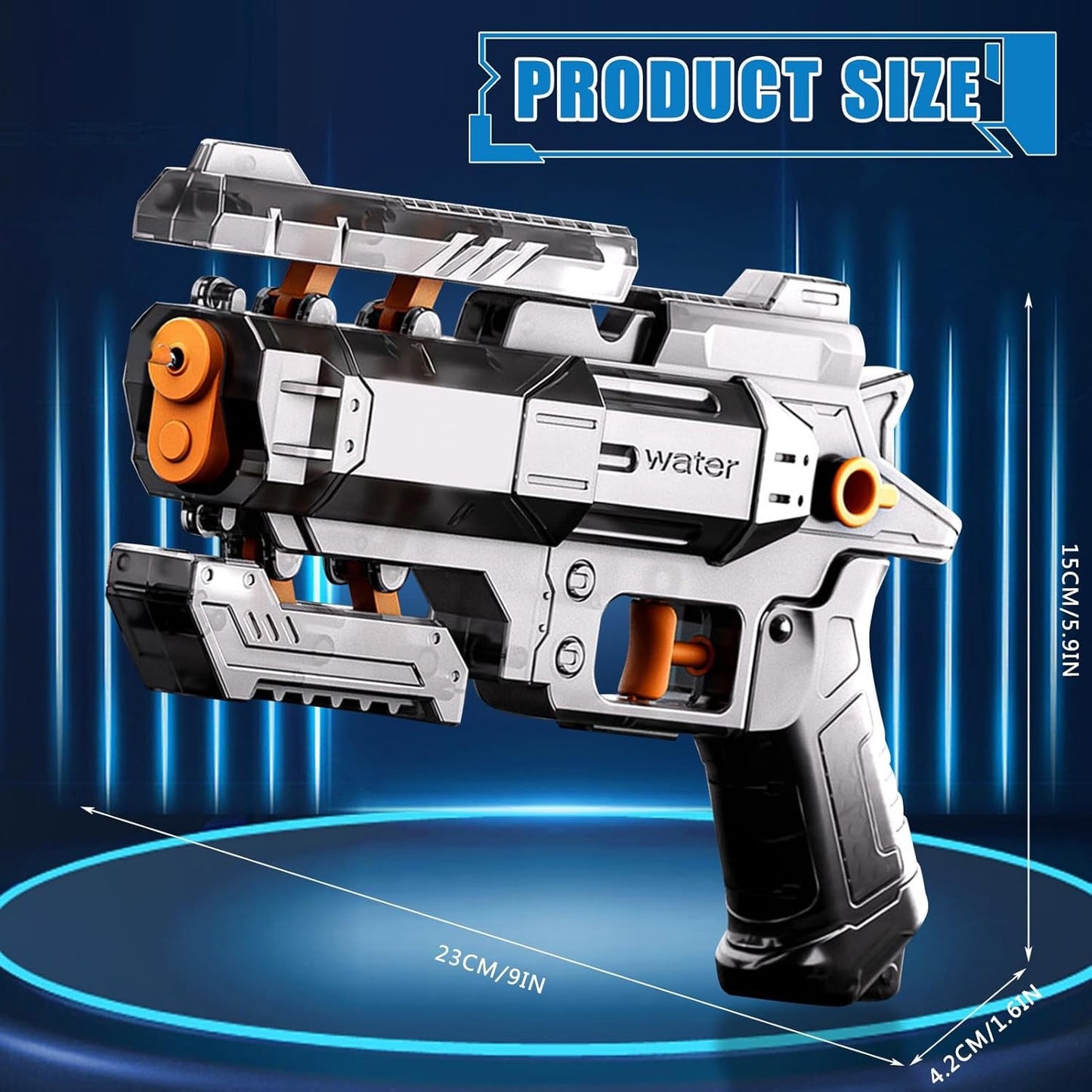 Pistol Manual cu Apa, Selexmo, Jucarie Pistol cu Apa Sigur Pentru Copii, Design Nou S-Shooter Atractiv, 23 x 14.5 cm, Negru Transparent