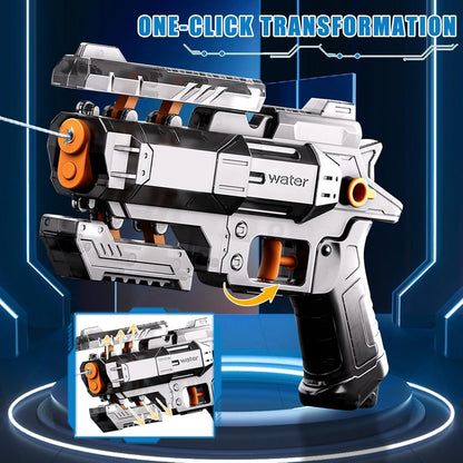 Pistol Manual cu Apa, Selexmo, Jucarie Pistol cu Apa Sigur Pentru Copii, Design Nou S-Shooter Atractiv, 23 x 14.5 cm, Negru Transparent