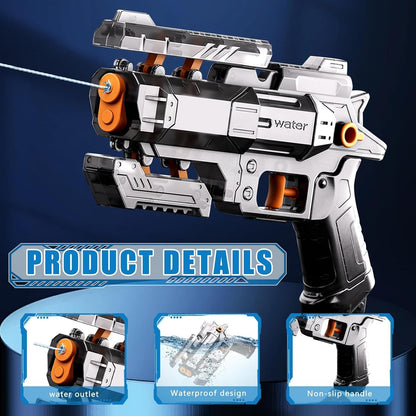 Pistol Manual cu Apa, Selexmo, Jucarie Pistol cu Apa Sigur Pentru Copii, Design Nou S-Shooter Atractiv, 23 x 14.5 cm, Negru Transparent