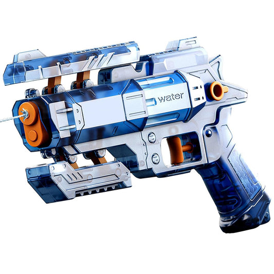 Pistol Manual cu Apa, Selexmo, Jucarie Pistol cu Apa Sigur Pentru Copii, Design Nou S-Shooter Atractiv, 23 x 14.5 cm, Albastru Transparent