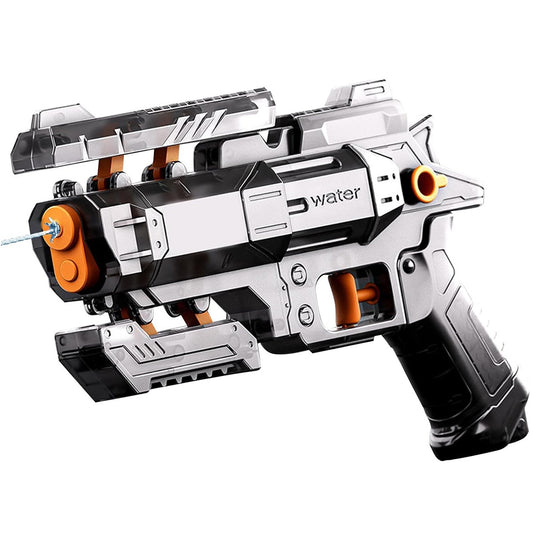 Pistol Manual cu Apa, Selexmo, Jucarie Pistol cu Apa Sigur Pentru Copii, Design Nou S-Shooter Atractiv, 23 x 14.5 cm, Negru Transparent
