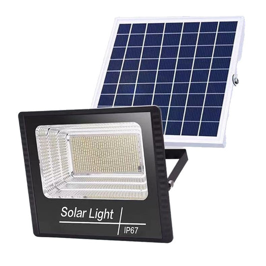 Proiector LED/Lampa solara de exterior Selexmo, 22 cm x 27 cm, Rezistent la Apa IP67, cu Panou Solar, 248 LED SMD, 150 W, Senzor de lumina, Timer, cu Telecomanda, 2 moduri de iluminat, kit montaj inclus, Lumina Rece
