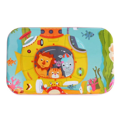 Puzzle 60 de Piese din Lemn in Cutie Metalica