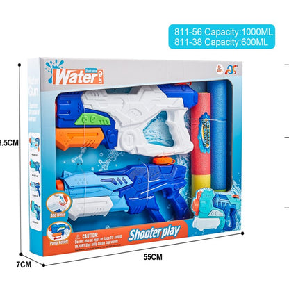 Set 2x Pistol cu Apa pentru Copii, Rezervor, Pentru Piscina/Plaja, Selexmo, 6ani+, Alb/Albastru + Albastru, 1000 ML + 600 ML