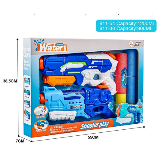 Set 2x Pistol cu Apa pentru Copii, Rezervor, Pentru Piscina/Plaja, Selexmo, 6ani+, Albastru, 1200 ML + 900 ML
