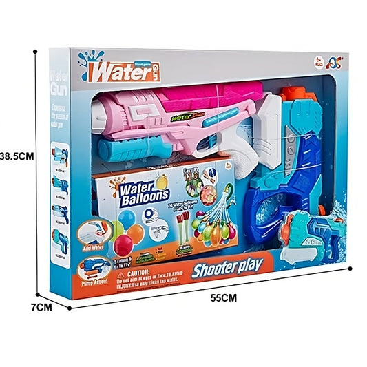 Set 2x Pistol cu Apa pentru Copii, Selexmo, 6ani+, cu baloane de apa, Albastru + Roz, 1x 600 ML +  1x 550 ML