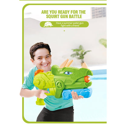 Pistol cu Apa pentru Copii, Rezervor, Pentru Piscina/Plaja, Selexmo, 6ani+, Triceratops, 3 duze, Verde, 640ML