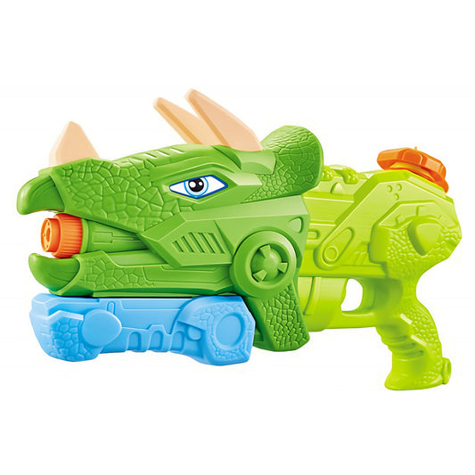 Pistol cu Apa pentru Copii, Rezervor, Pentru Piscina/Plaja, Selexmo, 6ani+, Triceratops, 3 duze, Verde, 640ML