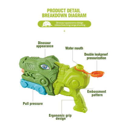 Pistol cu Apa pentru Copii, Rezervor, Pentru Piscina/Plaja, Selexmo, 6ani+, Tiranozaur, 3 duze, Verde, 660ML