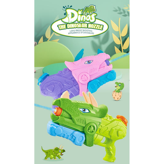 Pistol cu Apa pentru Copii, Rezervor, Pentru Piscina/Plaja, Selexmo, 6ani+, Triceratops, 3 duze, Roz, 640ML
