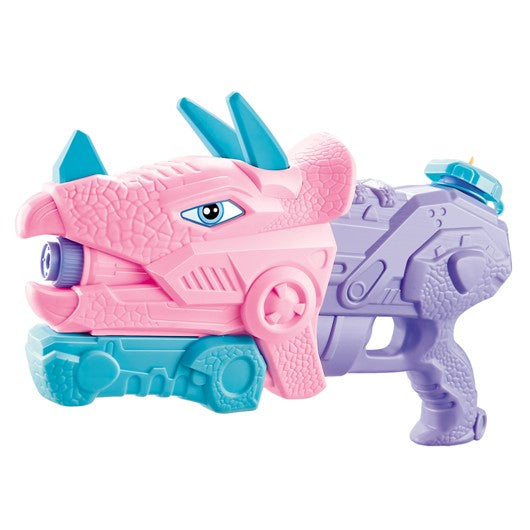 Pistol cu Apa pentru Copii, Rezervor, Pentru Piscina/Plaja, Selexmo, 6ani+, Triceratops, 3 duze, Roz, 640ML