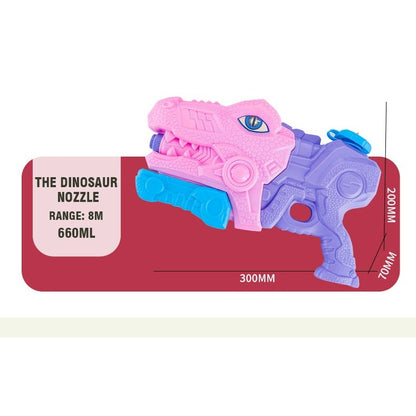 Pistol cu Apa pentru Copii, Rezervor, Pentru Piscina/Plaja, Selexmo, 6ani+, Tiranozaur, 3 duze, Roz, 660ML