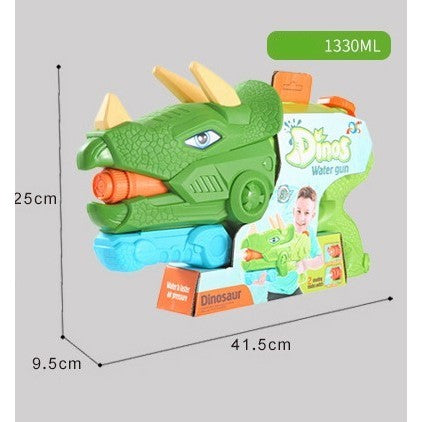 Pistol cu Apa pentru Copii, Rezervor, Pentru Piscina/Plaja, Selexmo, 6ani+, Triceratops, 3 duze, Verde, 1330ML