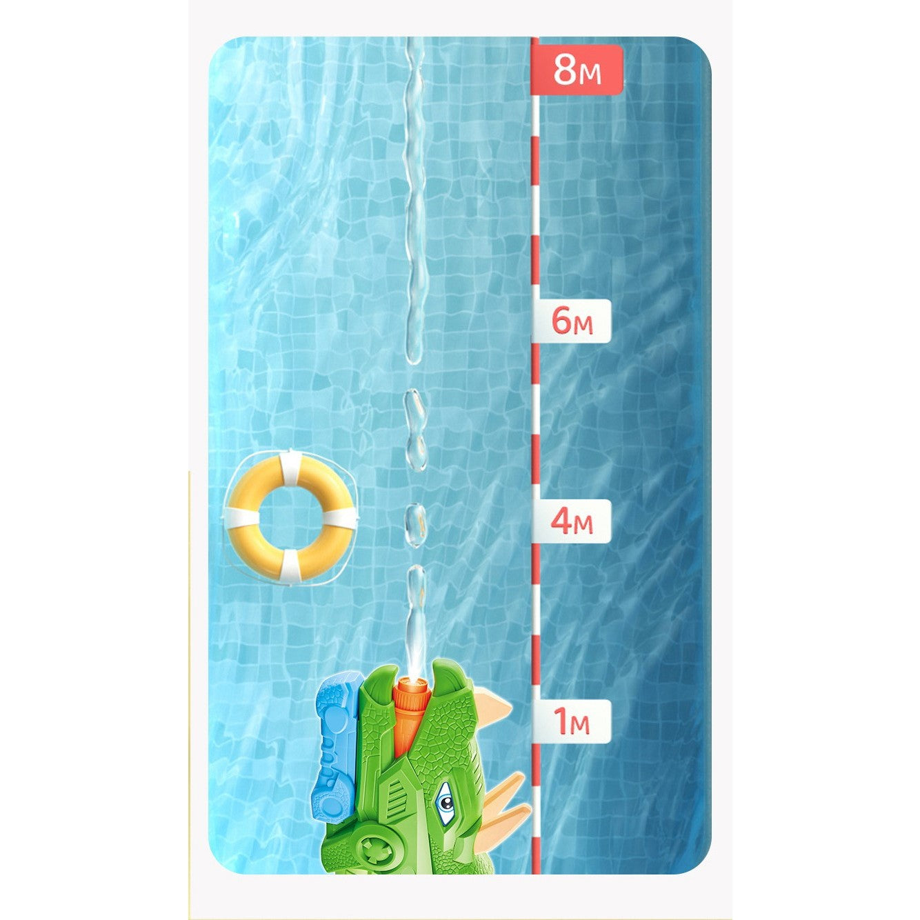 Pistol cu Apa pentru Copii, Rezervor, Pentru Piscina/Plaja, Selexmo, 6ani+, Triceratops, 3 duze, Verde, 1330ML
