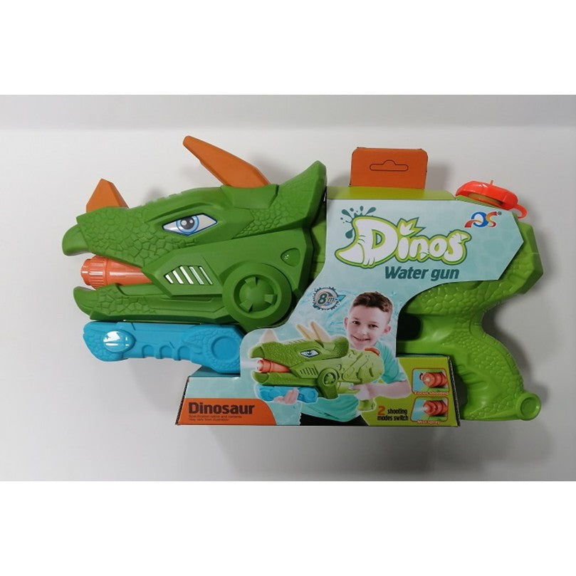 Pistol cu Apa pentru Copii, Rezervor, Pentru Piscina/Plaja, Selexmo, 6ani+, Triceratops, 3 duze, Verde, 1330ML