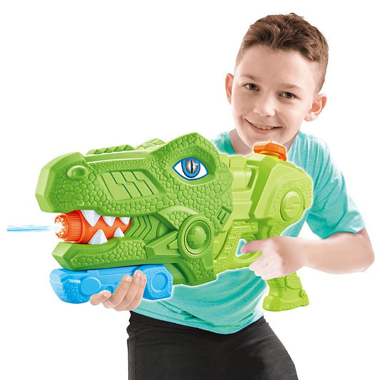 Pistol cu Apa pentru Copii, Rezervor, Pentru Piscina/Plaja, Selexmo, 6ani+, Tiranozaur, 3 duze, Verde, 1440ML