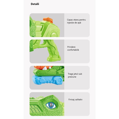 Set 2x Pistol cu Apa pentru Copii, Rezervor, Pentru Piscina/Plaja, Selexmo, 6ani+, Tiranozaur,  Roz + Verde,660 ML