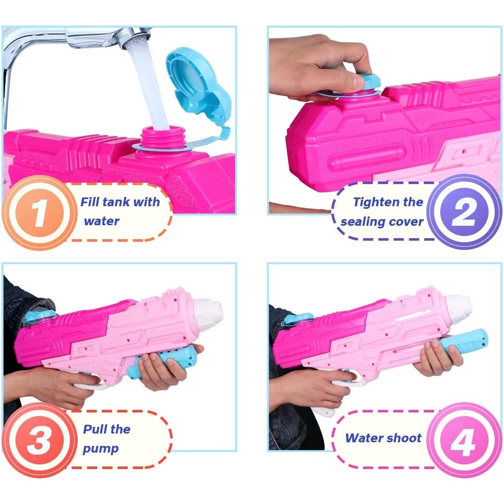 Pistol cu Apa pentru Copii, Rezervor, Pentru Piscina/Plaja, Selexmo, 6ani+, Roz, 1250ML