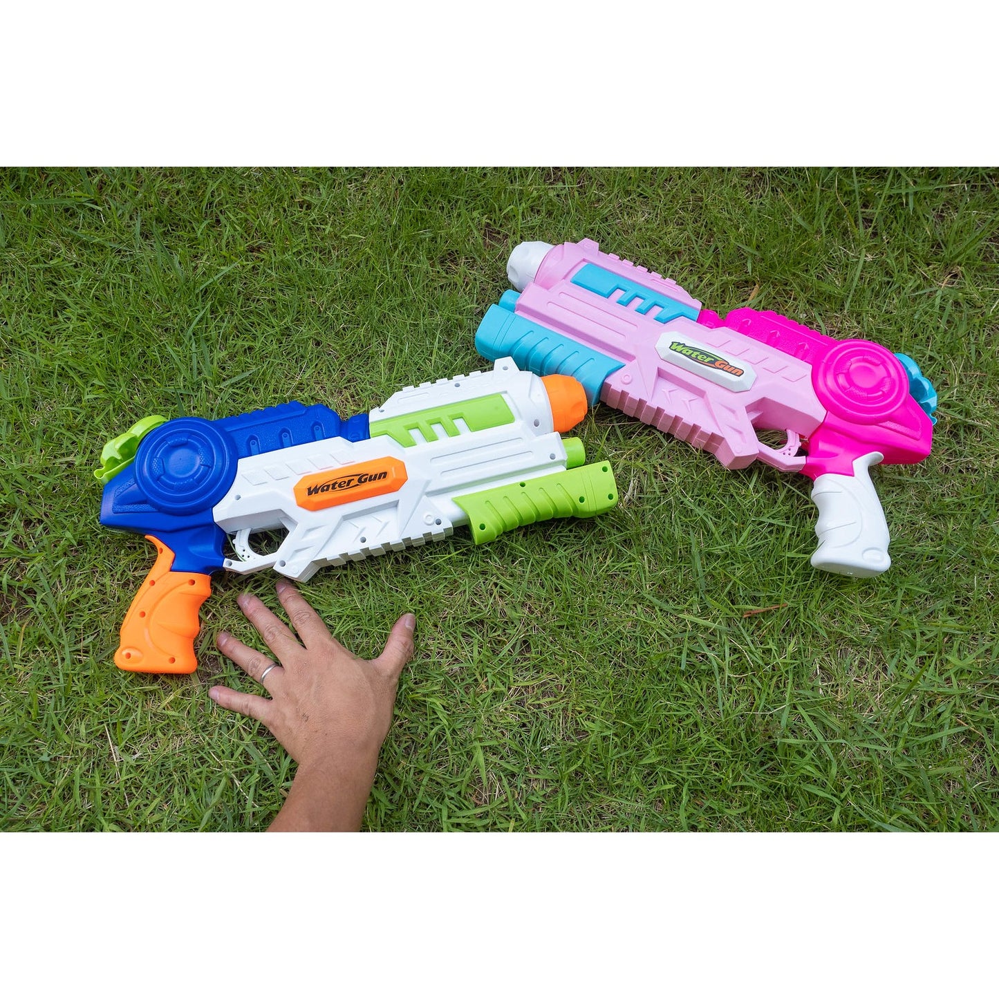 Set 2x Pistol cu Apa pentru Copii, Rezervor, Pentru Piscina/Plaja, Selexmo, 6ani+, Roz + Albastru, 1000 ML