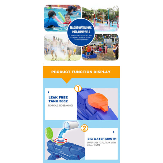 Pistol cu Apa pentru Copii, Rezervor, Pentru Piscina/Plaja, Selexmo, 6ani+,  Albastru, 300ML