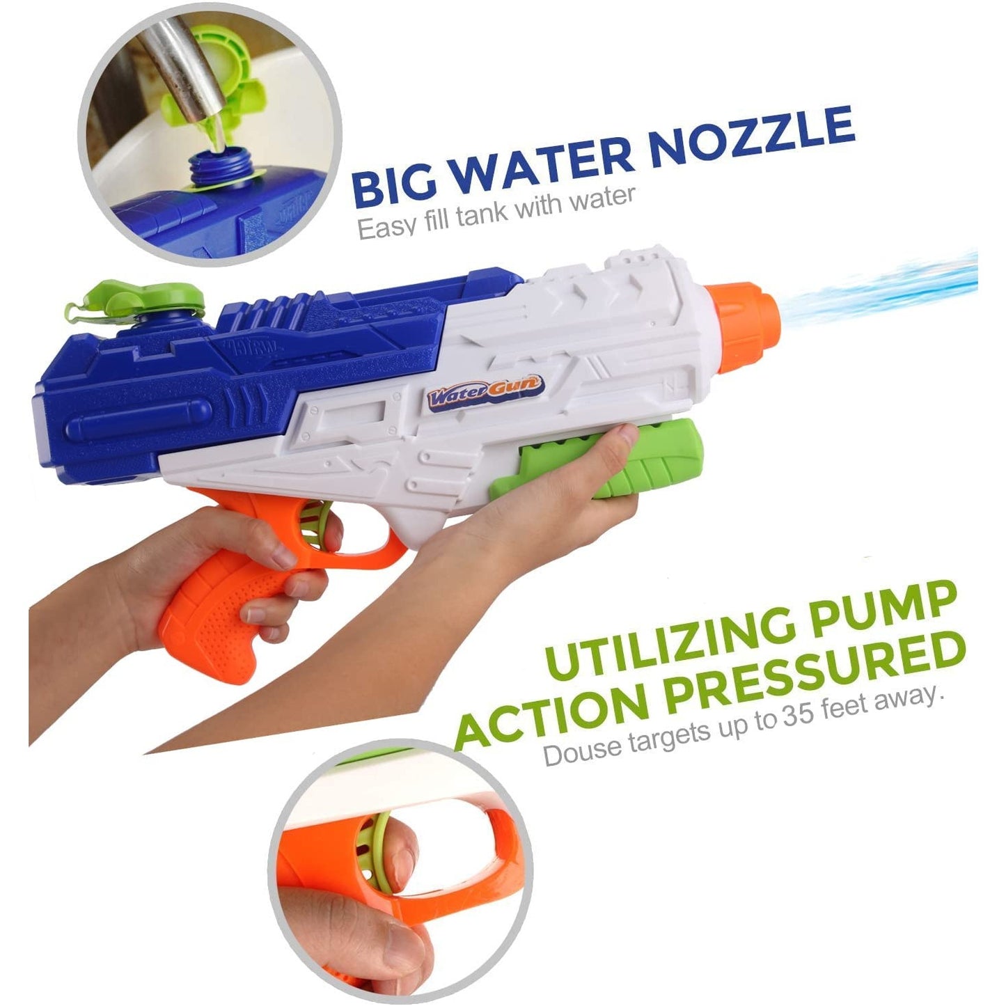 Set 2x Pistol cu Apa pentru Copii, Rezervor, Pentru Piscina/Plaja, Selexmo, 6ani+, Roz + Albastru, 1200 ML