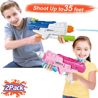 Set 2x Pistol cu Apa pentru Copii, Rezervor, Pentru Piscina/Plaja, Selexmo, 6ani+, Roz + Albastru, 1200 ML