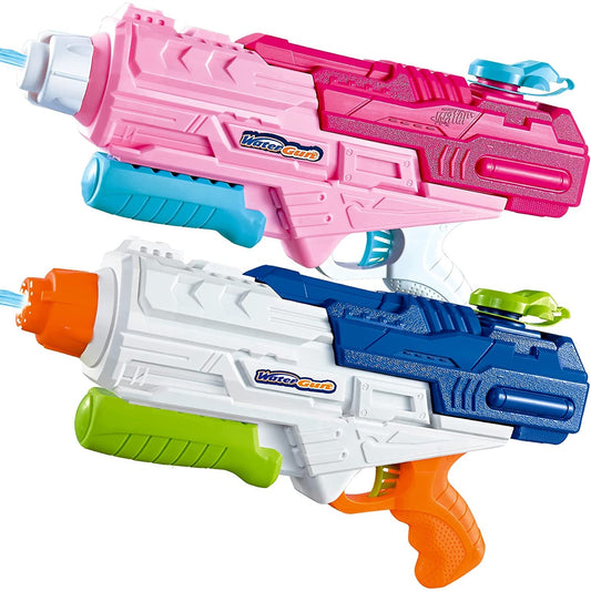 Set 2x Pistol cu Apa pentru Copii, Rezervor, Pentru Piscina/Plaja, Selexmo, 6ani+, Roz + Albastru, 1200 ML