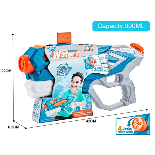 Pistol cu Apa pentru Copii, Rezervor, Pentru Piscina/Plaja, Selexmo, 6ani+, Albastru, 4 duze, 900ML