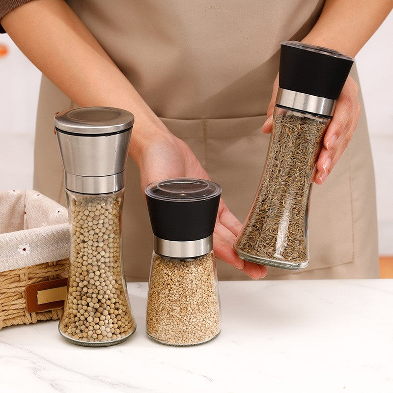 Rasnita Manuala pentru boabe, selexmo, Rasnita pentru Piper Sare Cafea, din Sticla cu Otel inoxidabil, 19.2 x 6.4 cm, volum 200 ml, Transparenta cu Capac din Inox