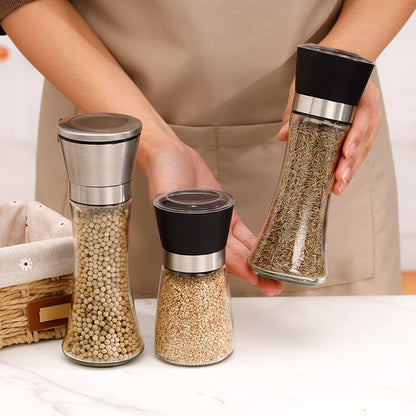 Rasnita Manuala pentru boabe, selexmo, Rasnita pentru Piper Sare Cafea, din Sticla cu Otel inoxidabil, 19.2 x 6.4 cm, volum 200 ml, Transparenta cu Capac din Inox