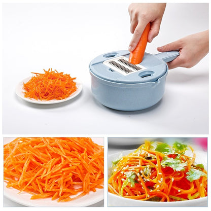Razatoare multifunctionala pentru legume, fructe, branzeturi, 10 piese, 27.6x8 cm, albastru