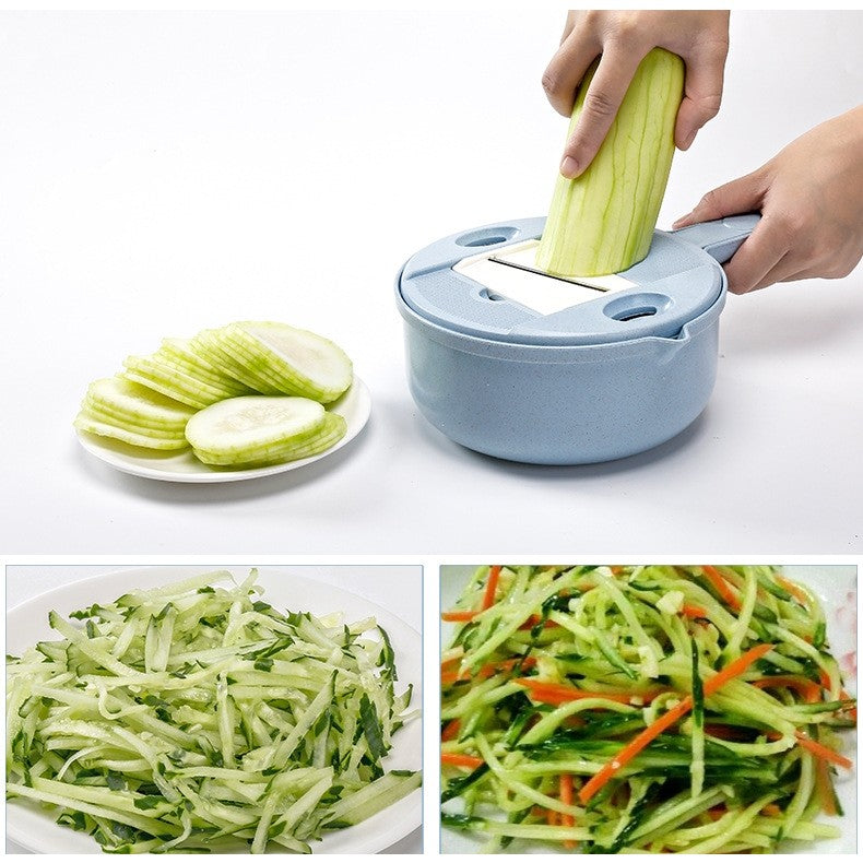 Razatoare multifunctionala pentru legume, fructe, branzeturi, 10 piese, 27.6x8 cm, albastru