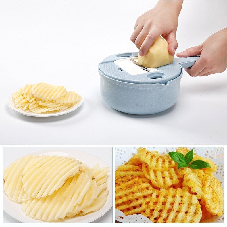 Razatoare multifunctionala pentru legume, fructe, branzeturi, 10 piese, 27.6x8 cm, albastru