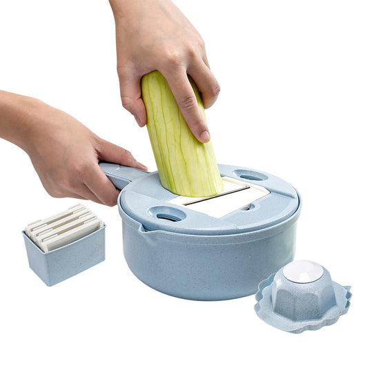 Razatoare multifunctionala pentru legume, fructe, branzeturi, 10 piese, 27.6x8 cm, albastru