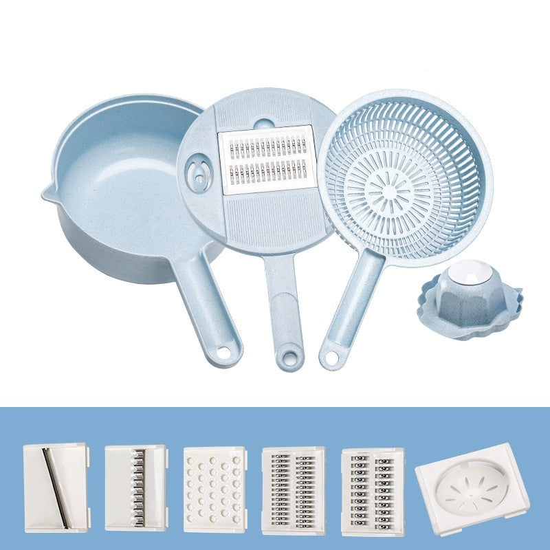 Razatoare multifunctionala pentru legume, fructe, branzeturi, 10 piese, 27.6x8 cm, albastru