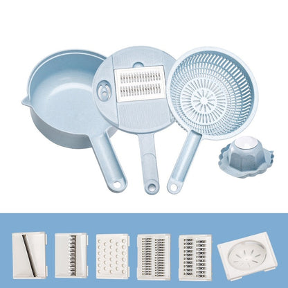 Razatoare multifunctionala pentru legume, fructe, branzeturi, 10 piese, 27.6x8 cm, albastru