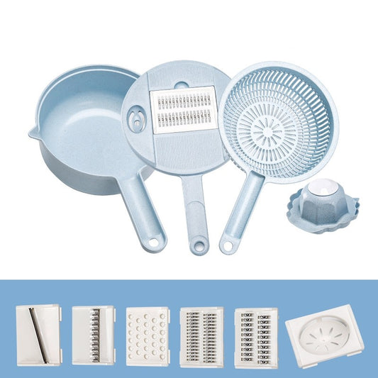 Razatoare multifunctionala pentru legume, fructe, branzeturi, 10 piese, 27.6x8 cm, albastru