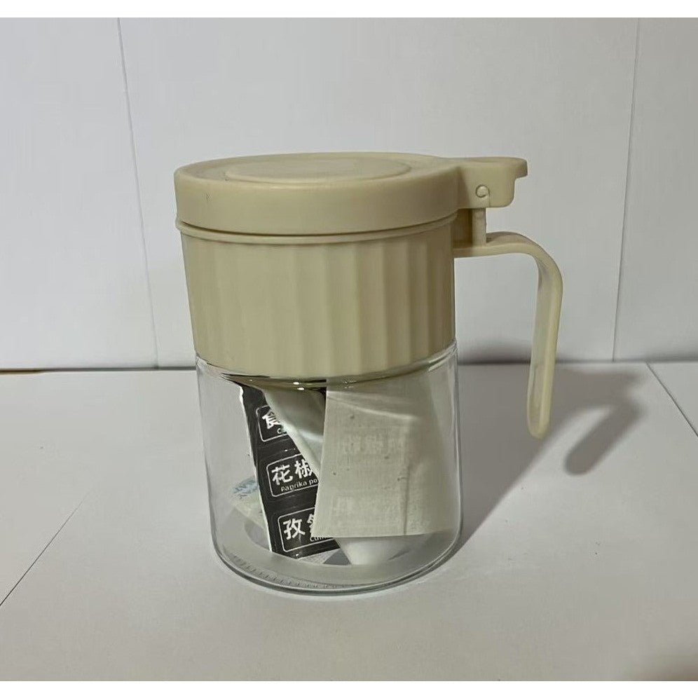 Recipient Condimente, selexmo, din Stilca, 180 ml, cu Maner si Lingurita, 10.6 x 7 x 7 cm, Capac Mat, Alb