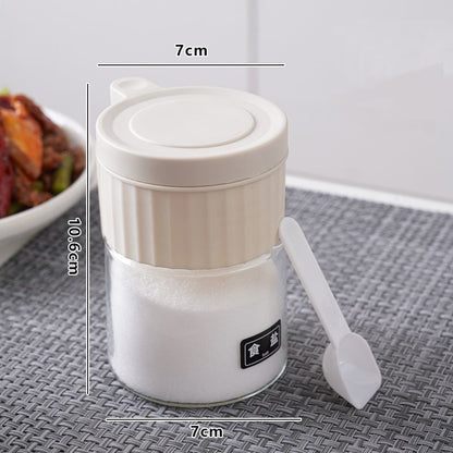 Recipient Condimente, selexmo, din Stilca, 180 ml, cu Maner si Lingurita, 10.6 x 7 x 7 cm, Capac Mat, Alb